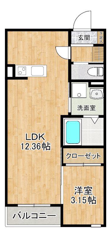 BRAVEBASE宿町(1LDK/2階)の間取り写真