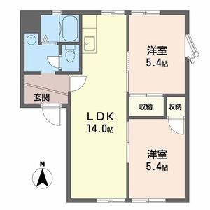 ニューハイツ美津野 B棟(2LDK/1階)の間取り写真