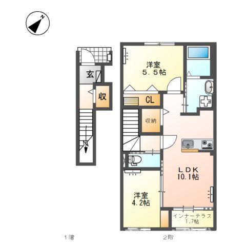 ニュークラリス(2LDK/2階)の間取り写真