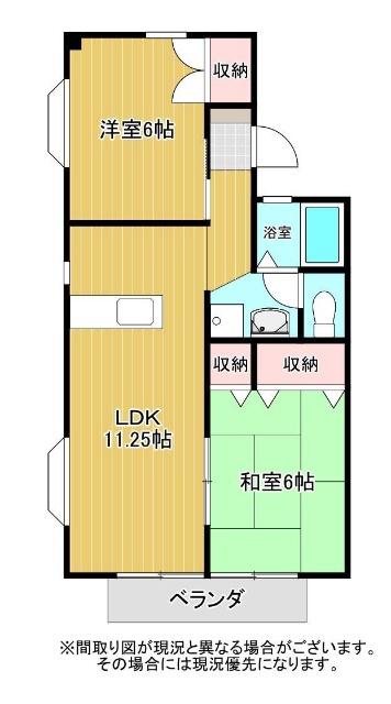 サウスフィールドC棟(2LDK/1階)の間取り写真