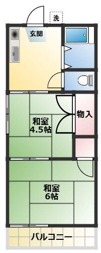 赤山町ハイツ(2K/2階)の間取り写真