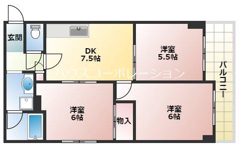 プチ塚口(3DK/2階)の間取り写真