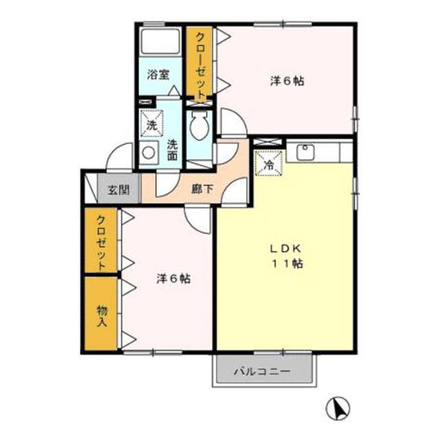 マウルールB棟(2LDK/2階)の間取り写真