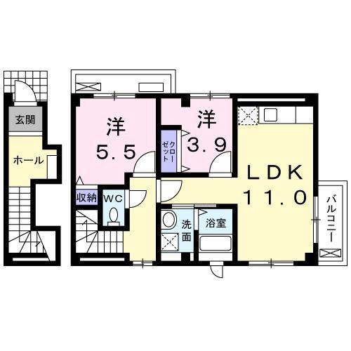 ユッツI(2LDK/2階)の間取り写真