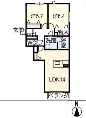 シャーメゾン神戸 B棟(2LDK/2階)の間取り写真