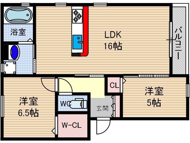 プルメリア(2LDK/1階)の間取り写真
