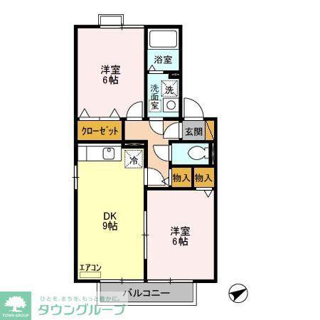 アミューズB(2DK/2階)の間取り写真