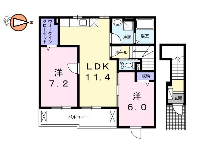 レヴェランスB(2LDK/2階)の間取り写真