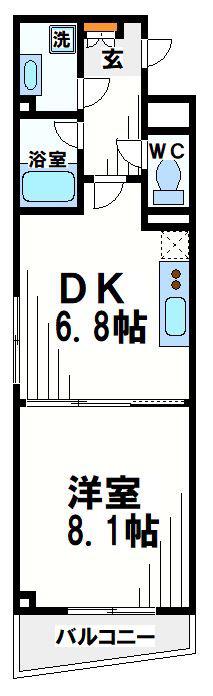 フェリーチェ国領(1DK/2階)の間取り写真