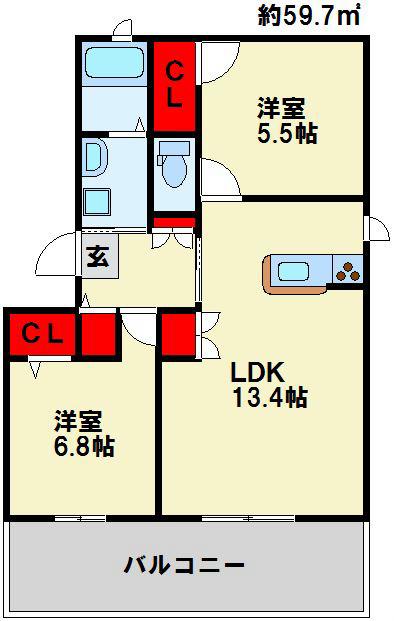ラウンドシティ泉台 (2LDK/1階)の間取り写真