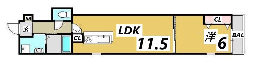 コティ姫路(1LDK/2階)の間取り写真