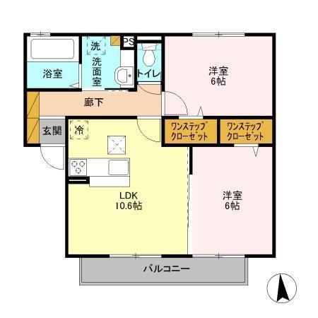 グランドゥールA(2LDK/1階)の間取り写真