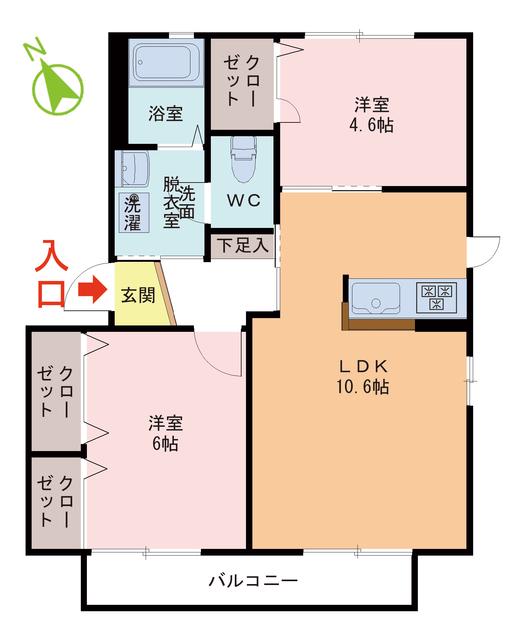 クリエイトシティ創建 E(2LDK/2階)の間取り写真