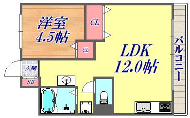 ビレッジハウス南清水タワー(1LDK/8階)の間取り写真