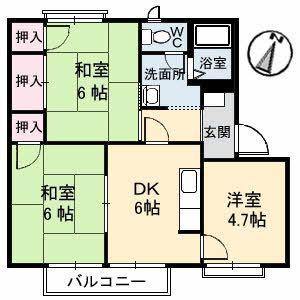 フレグランス吉田B棟(3DK/2階)の間取り写真