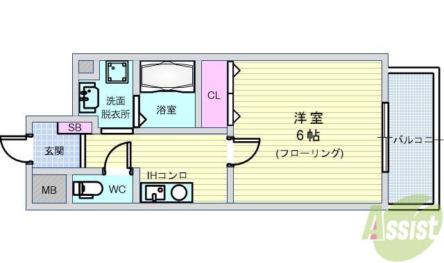 ロイヤルクイーンズパーク蛍池(1K/2階)の間取り写真