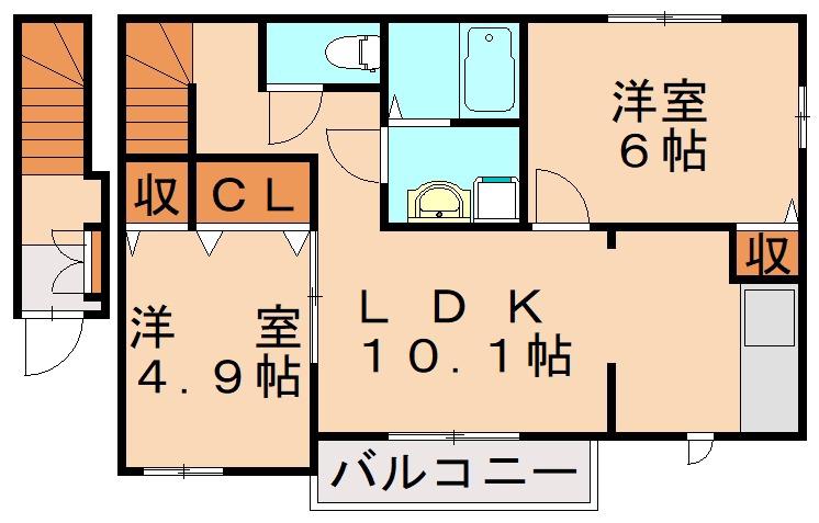 ニュークレストール・ノブA棟(2LDK/2階)の間取り写真