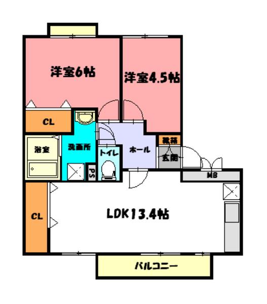 エクセルハイツ(2LDK/1階)の間取り写真