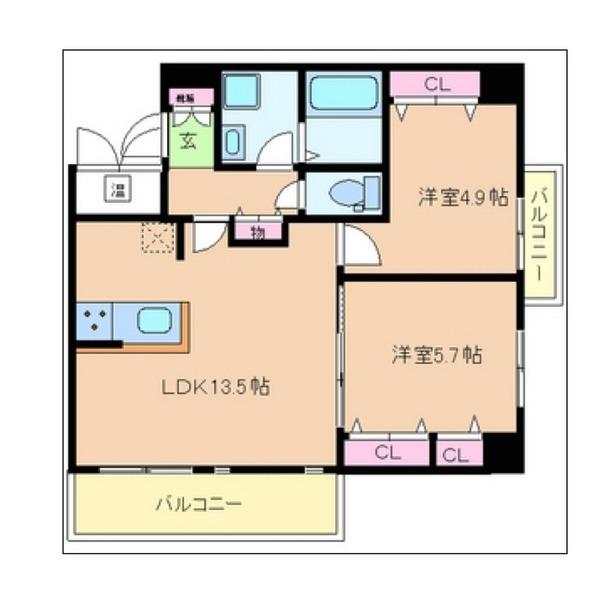 クリスタ荒牧(2LDK/4階)の間取り写真