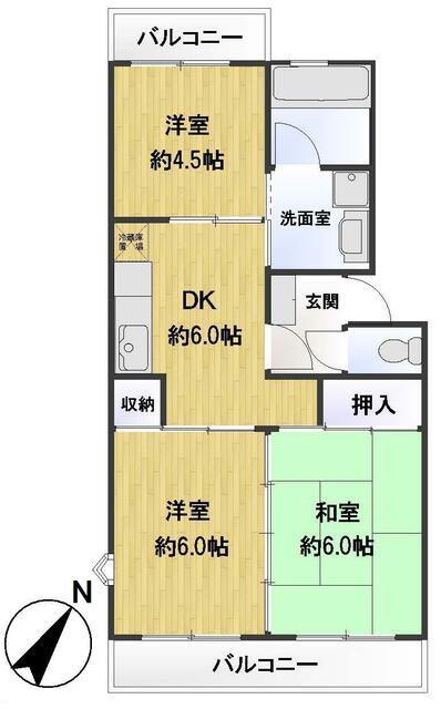市川クローバーハイツ大野(3DK/1階)の間取り写真