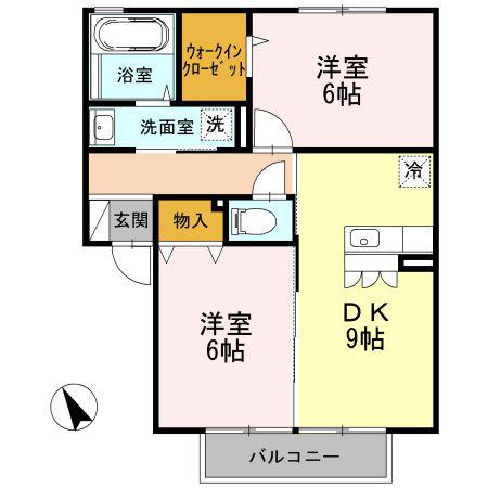 Rセレスト I(2DK/2階)の間取り写真