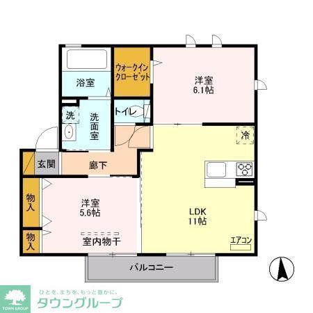 ラフレ仲道 D(2LDK/2階)の間取り写真