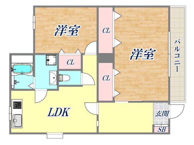 ハイムホワイトロータス(2LDK/1階)の間取り写真