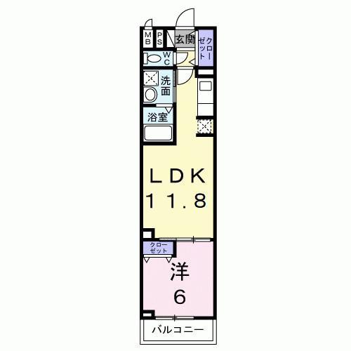 グランデ蒲生茜町(1LDK/4階)の間取り写真