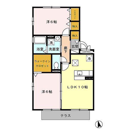 ベルジュノー是政(2LDK/1階)の間取り写真