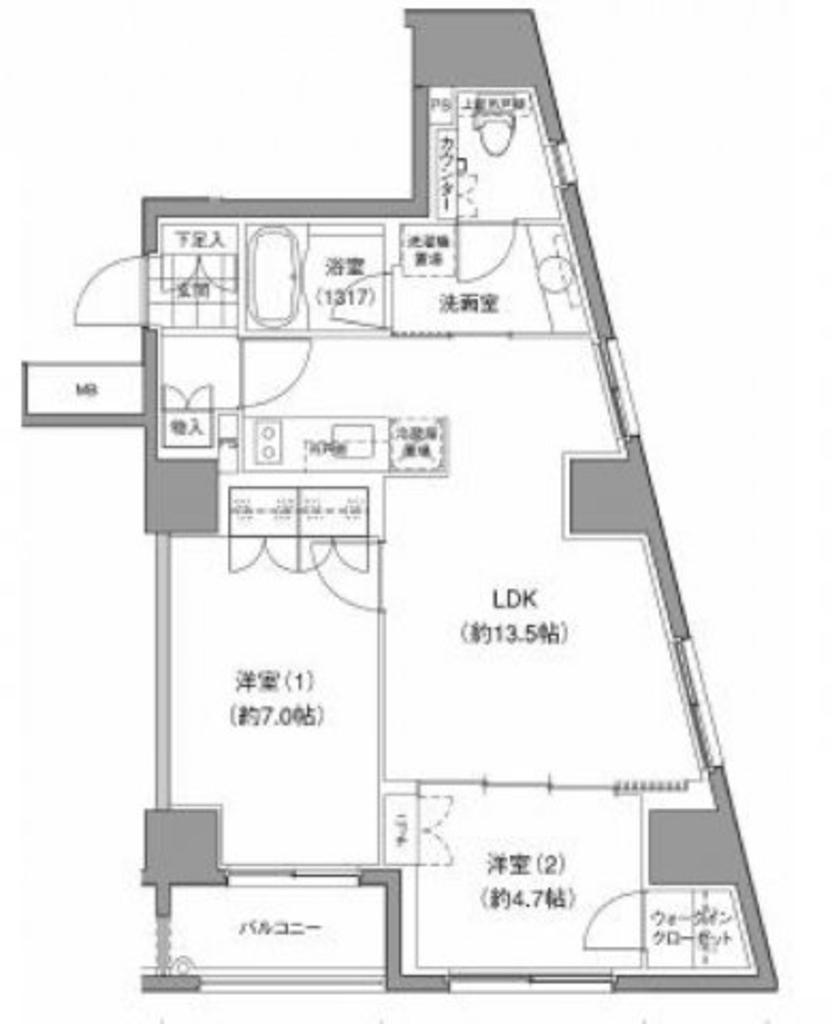 JPノイエ小石川富坂(2LDK/13階)の間取り写真