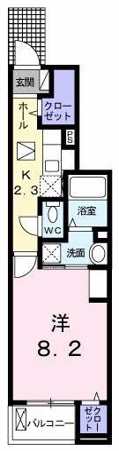 コンコード B(1K/1階)の間取り写真