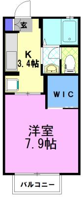 グランシード陽東B(1K/1階)の間取り写真