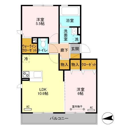 プランドール谷中 D(2LDK/2階)の間取り写真