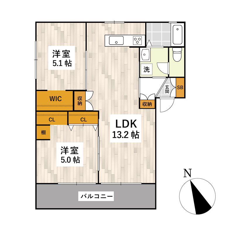 果楽苑  弐番館(2LDK/2階)の間取り写真