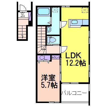 鹿沼市上殿町1LDK(1LDK/2階)の間取り写真