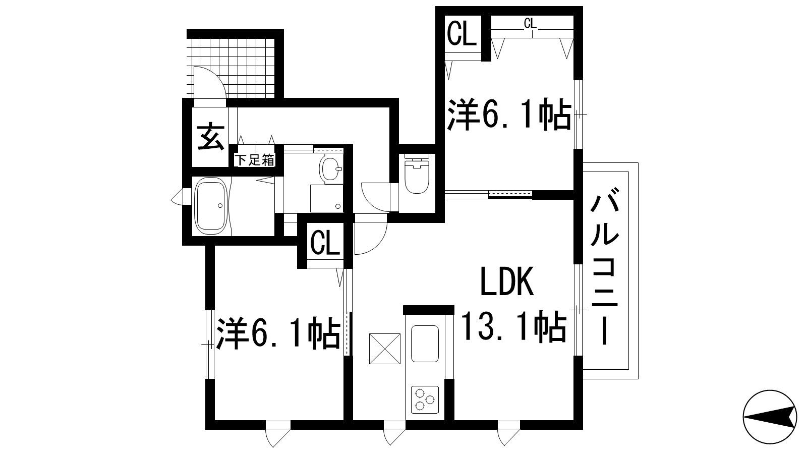 シャーメゾン雲雀丘(2LDK/1階)の間取り写真