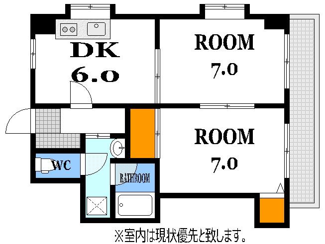 ルミエール東白島(2DK/4階)の間取り写真