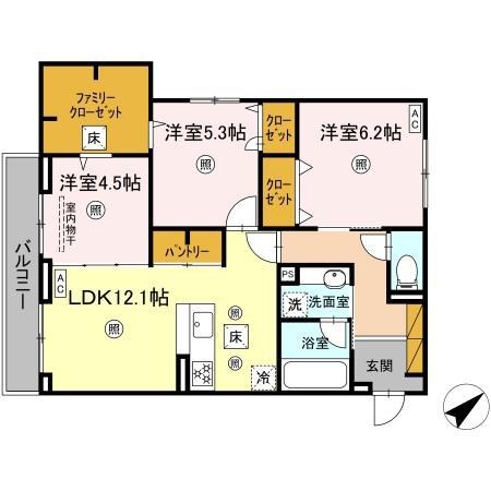 アミティエY(3LDK/1階)の間取り写真