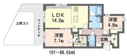 ルナリア(2LDK/1階)の間取り写真