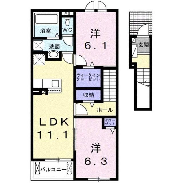 ボヌールヴィラ(2LDK/2階)の間取り写真