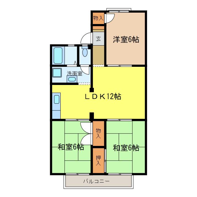 シティーハウス栄A棟(3LDK/2階)の間取り写真
