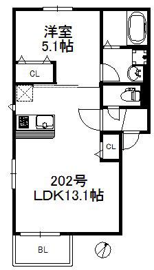 ポラリス井尻駅西(1LDK/3階)の間取り写真