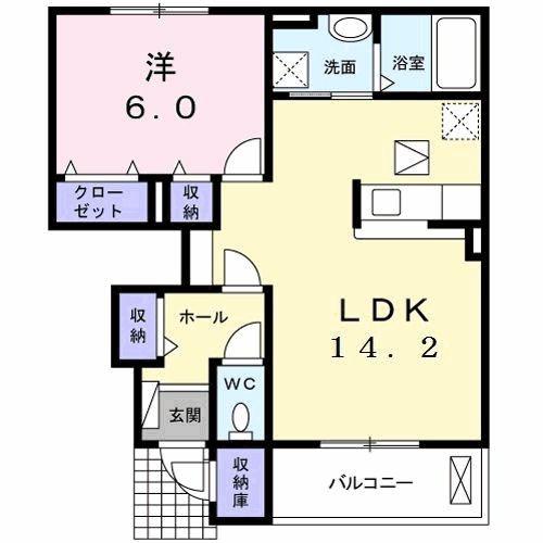 イル ディーヴォII(1LDK/1階)の間取り写真