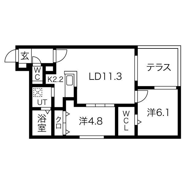 ブランシャール琴似ステーション(2LDK/1階)の間取り写真
