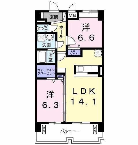 ウィステリア(2LDK/2階)の間取り写真