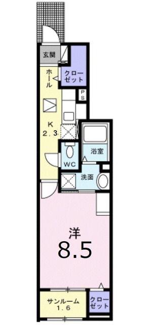 オラ長田町B(1K/1階)の間取り写真
