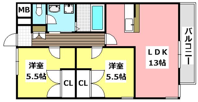 ステラガーデン茨木(2LDK/3階)の間取り写真