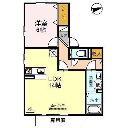 ラ・ピュールメゾン A棟(1LDK/1階)の間取り写真