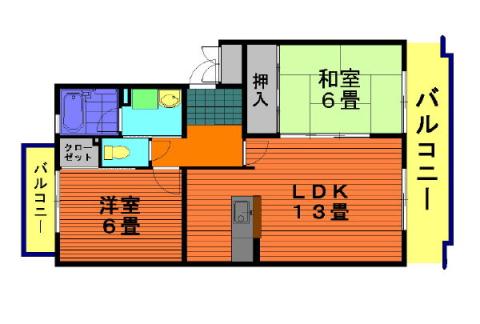 ワイズコート(2LDK/4階)の間取り写真