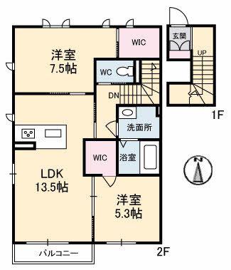 ディアコートさくら(2LDK/2階)の間取り写真